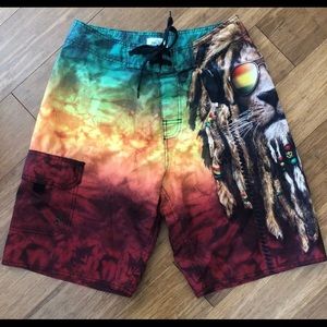 The Mountain Board Swim Shorts Rasta Lion Size 30